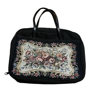 Vintage Needlepoint Zondervan Bible Cover Compact 7x10” Zips Handles Pockets